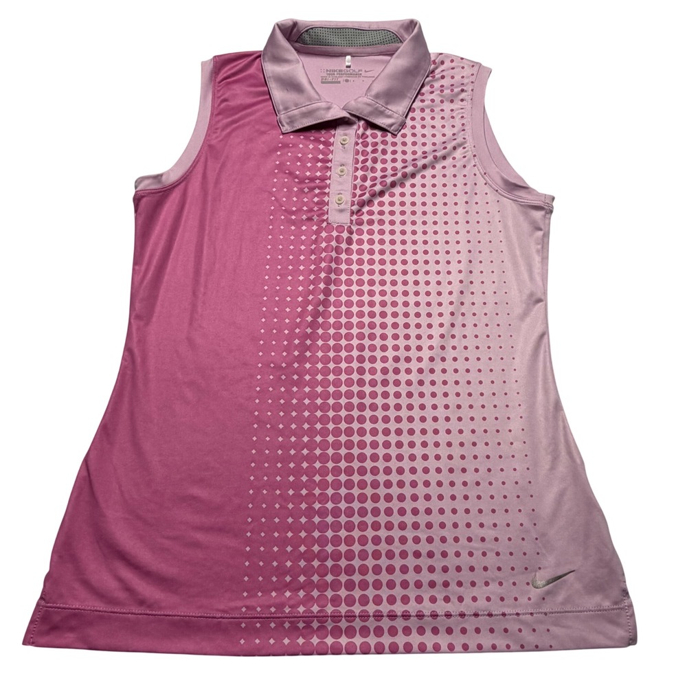 Nike Golf Womens Sleeveless Polo Shirt Tour Performance Pink Polka Dot Small